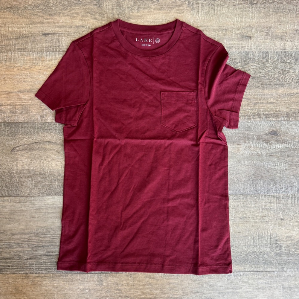 New LAKE Pajamas Mens Harbor Tee Burgundy Pima Cotton Pocket T-Shirt XS
